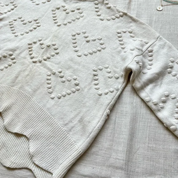NWOT Off White Scalloped High Neck Hearts Sweater - Picture 8 of 8